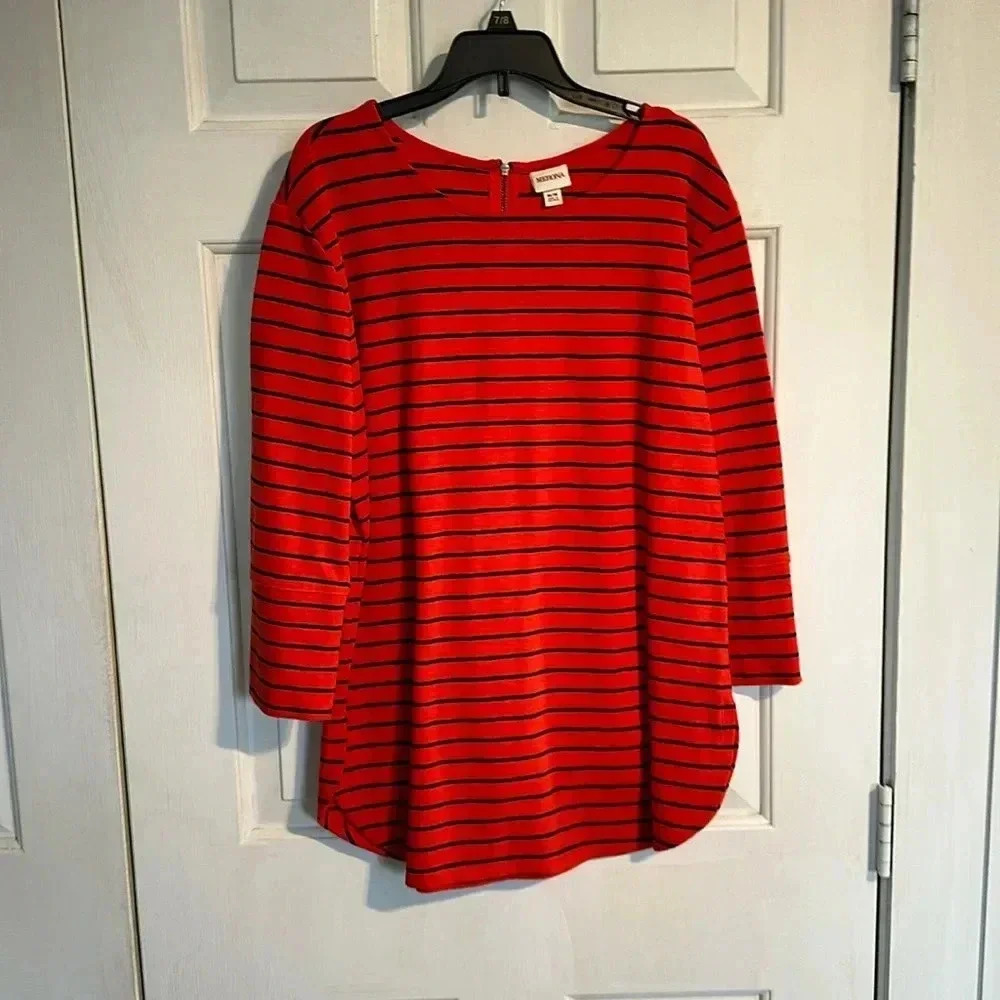Merona Orange and navy top medium